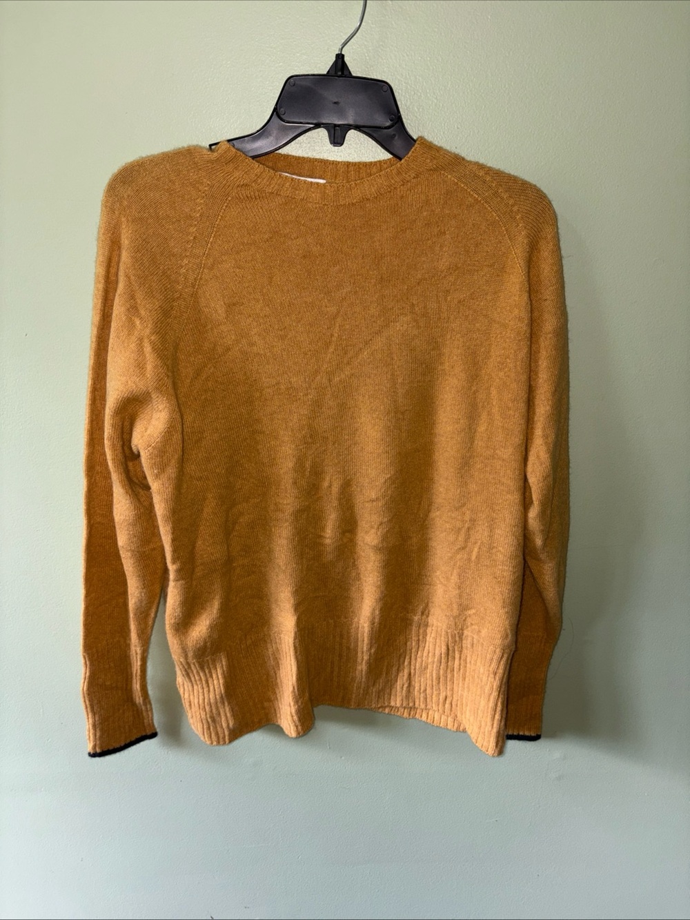 Brora Cashmere Crew Neck Sweater  Women's US 12 Mustard /blue Trim